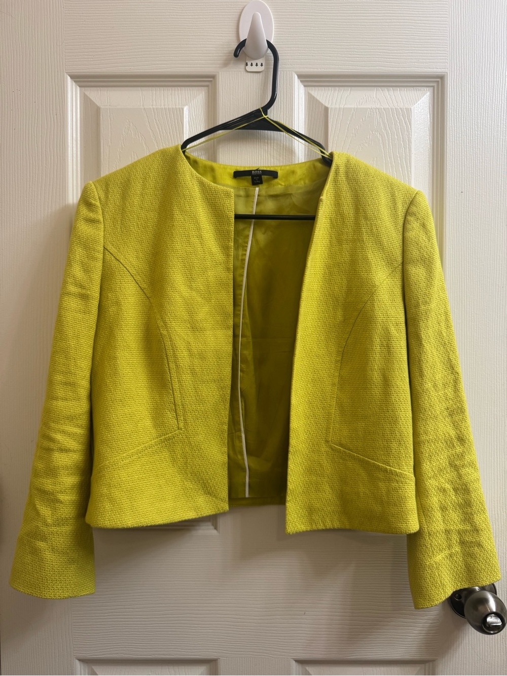 Hugo Boss Cropped Collarless Jacket Chartreuse US 6